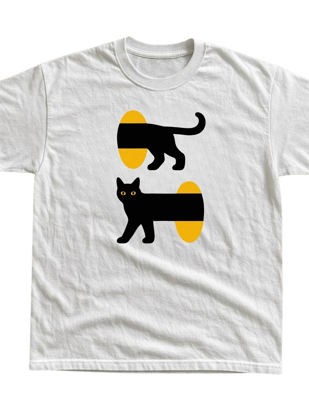 Gildan White Tee with Black and Yellow Cat Cutout Graphic, Gift For Her, For Him
